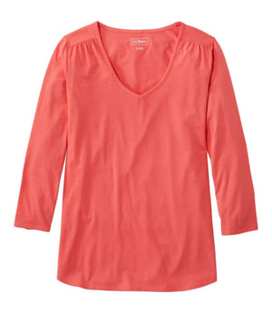Women's Soft Stretch Supima-Blend Tee, Three-Quarter-Sleeve V-Neck