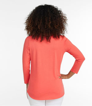 Women's Soft Stretch Supima-Blend Tee, Three-Quarter-Sleeve V-Neck
