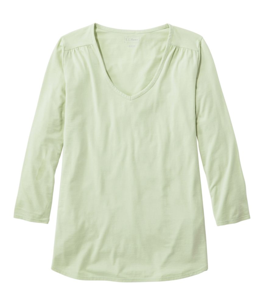 Women's Soft Stretch Supima-Blend Tee, Three-Quarter-Sleeve V-Neck
