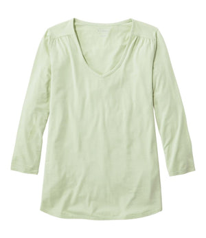 Women's Soft Stretch Supima-Blend Tee, Three-Quarter-Sleeve V-Neck