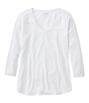 Women's Soft Stretch Supima-Blend Tee, Three-Quarter-Sleeve V-Neck