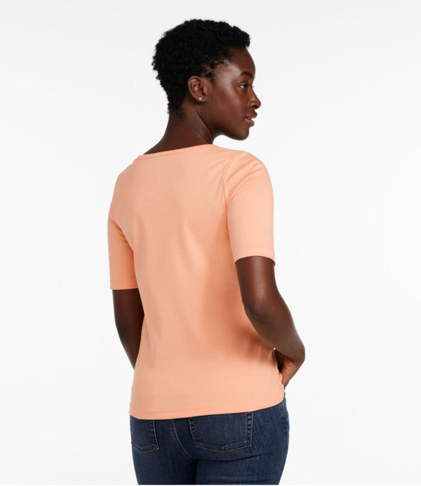 Women's Pima Cotton Tee, Soft Squareneck Elbow-Sleeve
