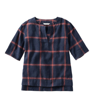 Women's Signature Linen-Blend Splitneck Shirt, Short-Sleeve
