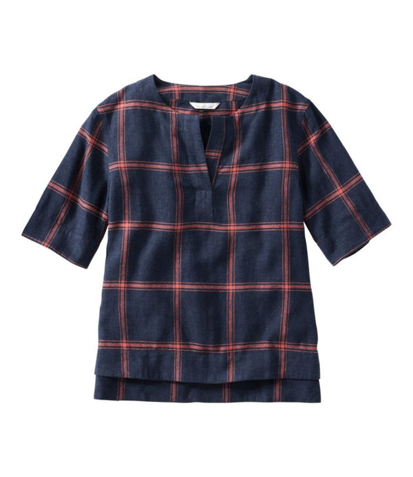 Women's Signature Linen-Blend Splitneck Shirt, Short-Sleeve