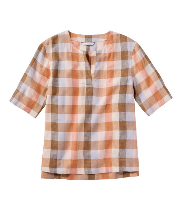 Women's Signature Linen-Blend Splitneck Shirt, Short-Sleeve