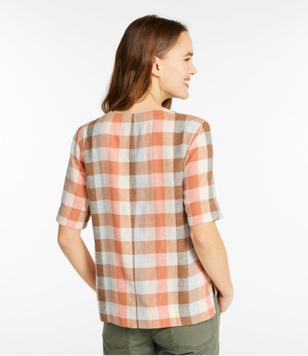 Women's Signature Linen-Blend Splitneck Shirt, Short-Sleeve