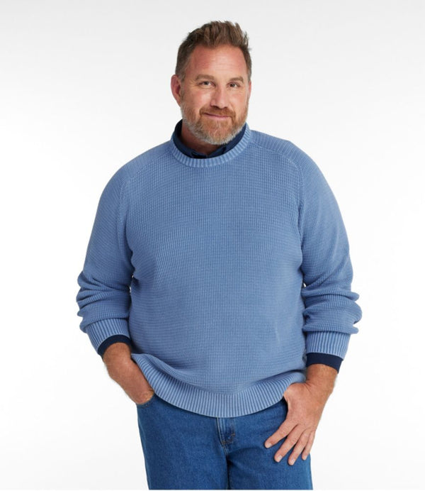 Men's Textured Washed Cotton Sweaters, Crewneck