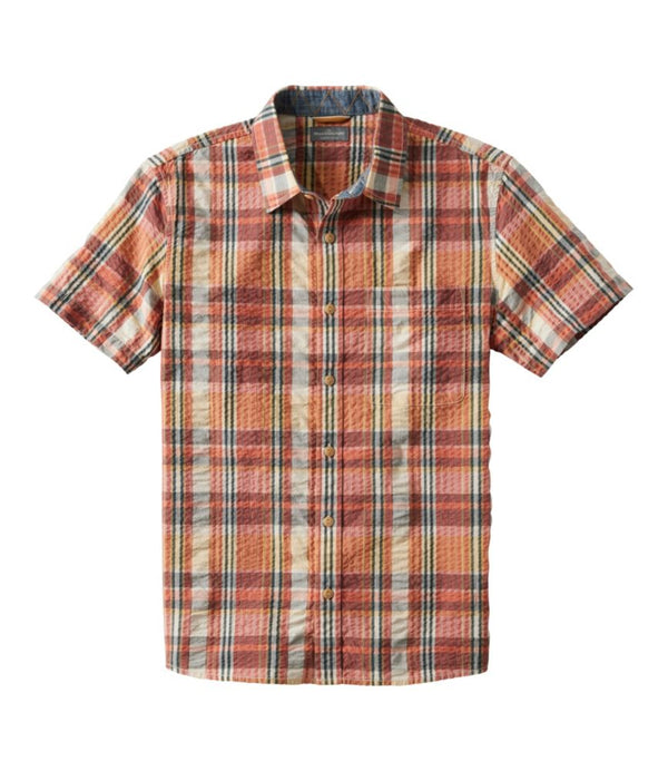 Men's Signature Seersucker Madras Shirt, Slightly Fitted, Short-Sleeve
