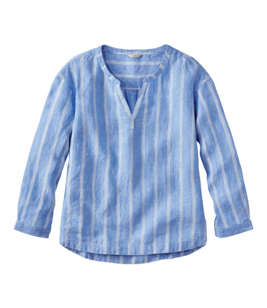Women's Premium Washable Linen Shirt, Splitneck Stripe