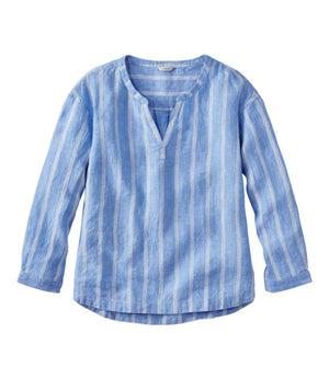 Women's Premium Washable Linen Shirt, Splitneck Stripe