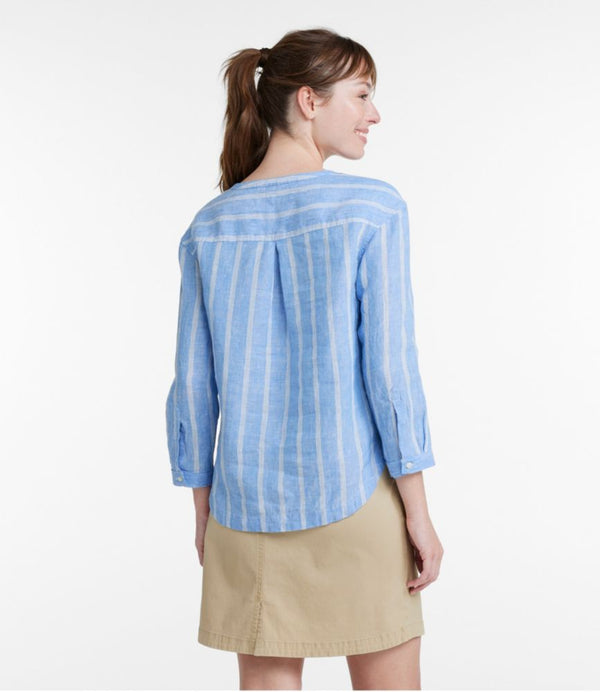 Women's Premium Washable Linen Shirt, Splitneck Stripe