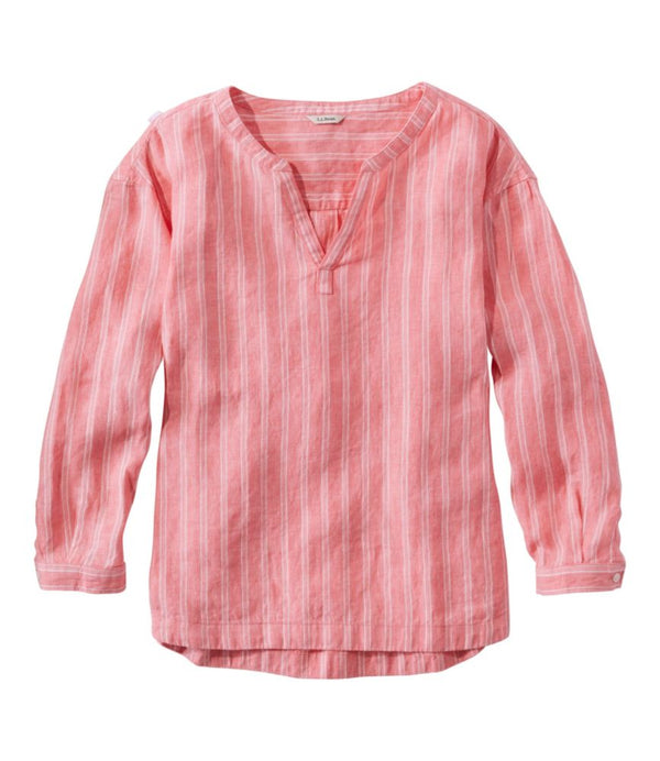 Women's Premium Washable Linen Shirt, Splitneck Stripe