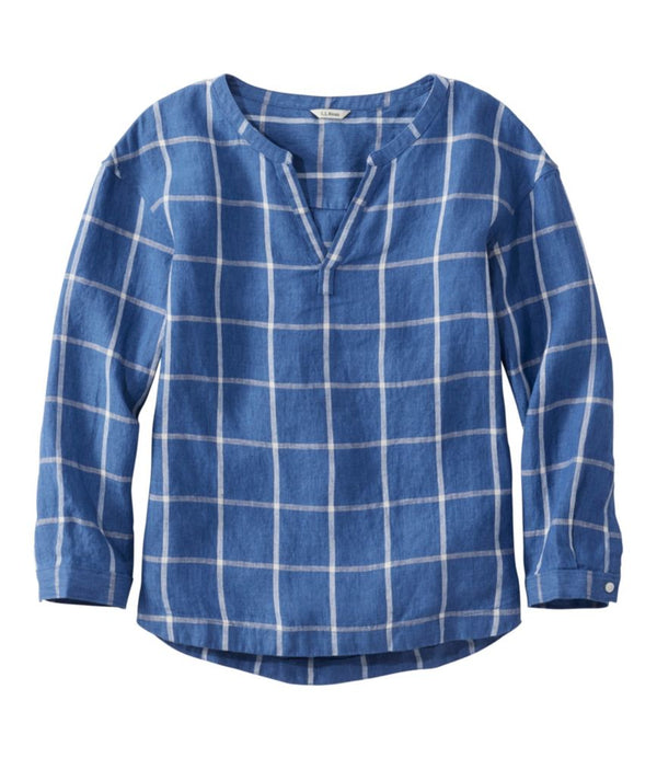Women's Premium Washable Linen Shirt, Splitneck Stripe