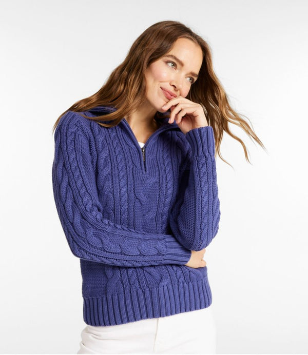 Women's Double L® Cable Sweater, Quarter-Zip