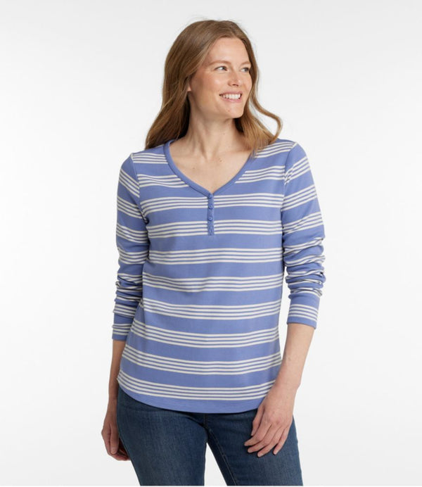 Women's L.L.Bean V-Neck Henley, Long-Sleeve Stripe