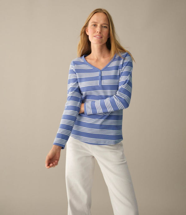 Women's L.L.Bean V-Neck Henley, Long-Sleeve Stripe