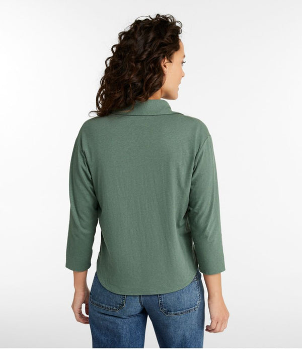 Women's Linen/Cotton Tee, Three-Quarter-Sleeve Splitneck Polo