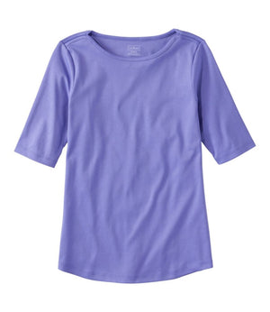 Women's Pima Cotton Tee, Elbow-Sleeve Boatneck