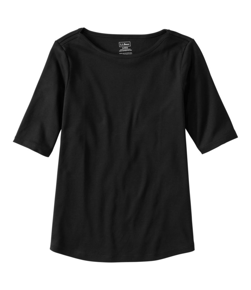 Women's Pima Cotton Tee, Elbow-Sleeve Boatneck