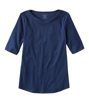Women's Pima Cotton Tee, Elbow-Sleeve Boatneck