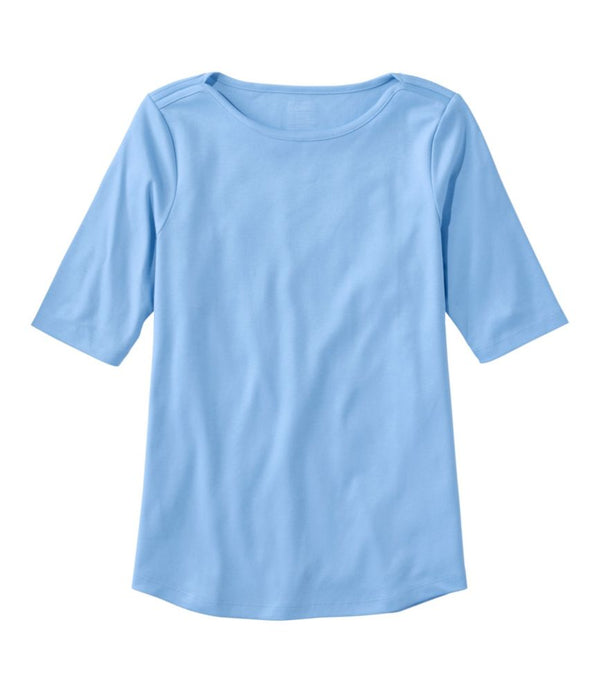 Women's Pima Cotton Tee, Elbow-Sleeve Boatneck