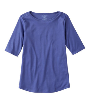 Women's Pima Cotton Tee, Elbow-Sleeve Boatneck
