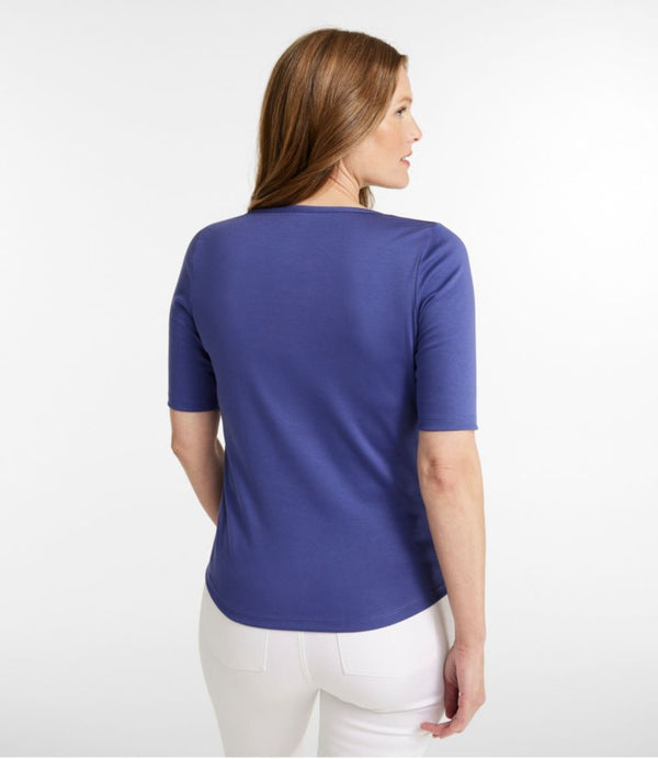 Women's Pima Cotton Tee, Elbow-Sleeve Boatneck
