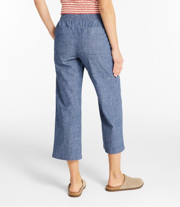 Women's Lakewashed Pull-On Chinos, Mid-Rise Wide-Leg Crop Chambray