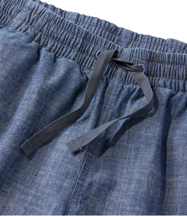 Women's Lakewashed Pull-On Chinos, Mid-Rise Wide-Leg Crop Chambray