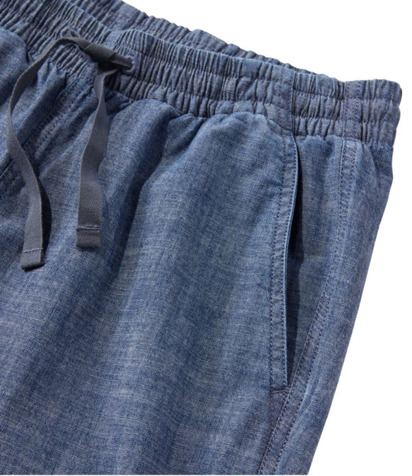 Women's Lakewashed Pull-On Chinos, Mid-Rise Wide-Leg Crop Chambray
