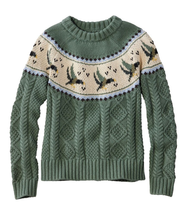 Women's Signature Cotton Fisherman Sweater, Crewneck Novelty