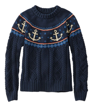 Women's Signature Cotton Fisherman Sweater, Crewneck Novelty