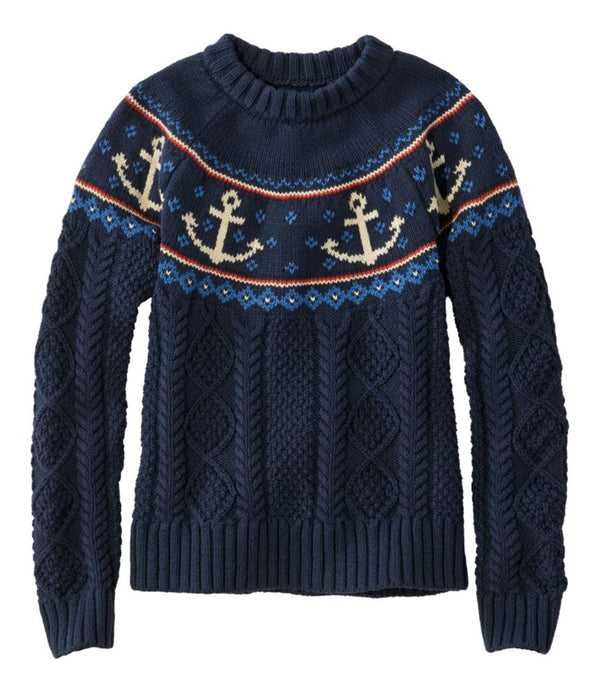 Women's Signature Cotton Fisherman Sweater, Crewneck Novelty