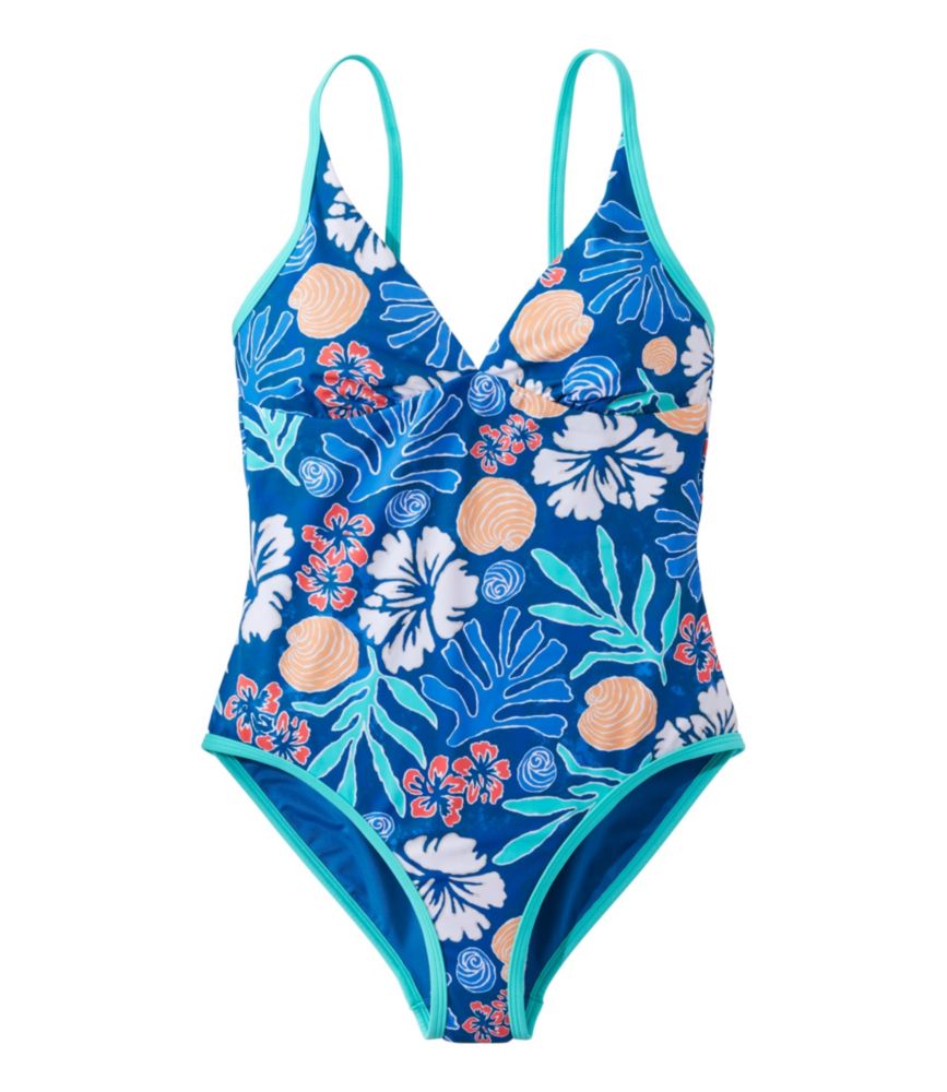 Women's Coastal Essentials Swimwear, V-Neck Tanksuit Print