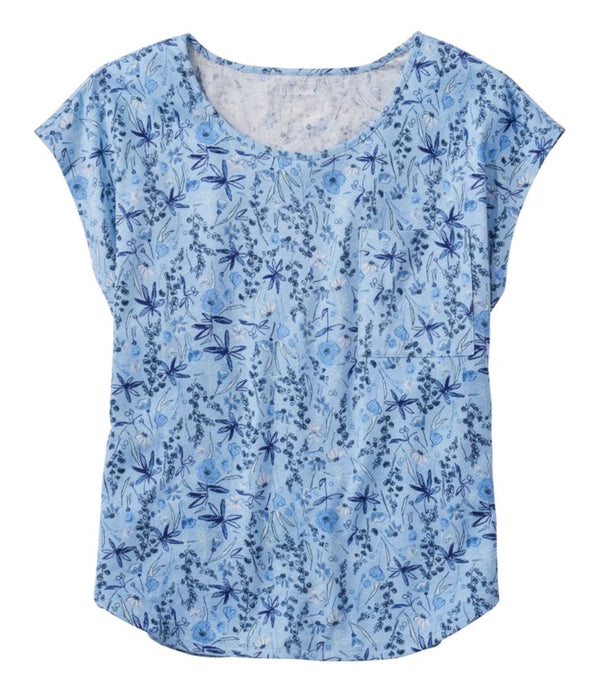 Women's Linen/Cotton Tee, Short-Sleeve Scoopneck Print