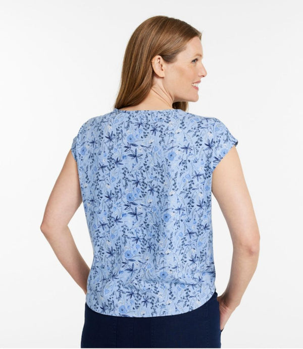 Women's Linen/Cotton Tee, Short-Sleeve Scoopneck Print