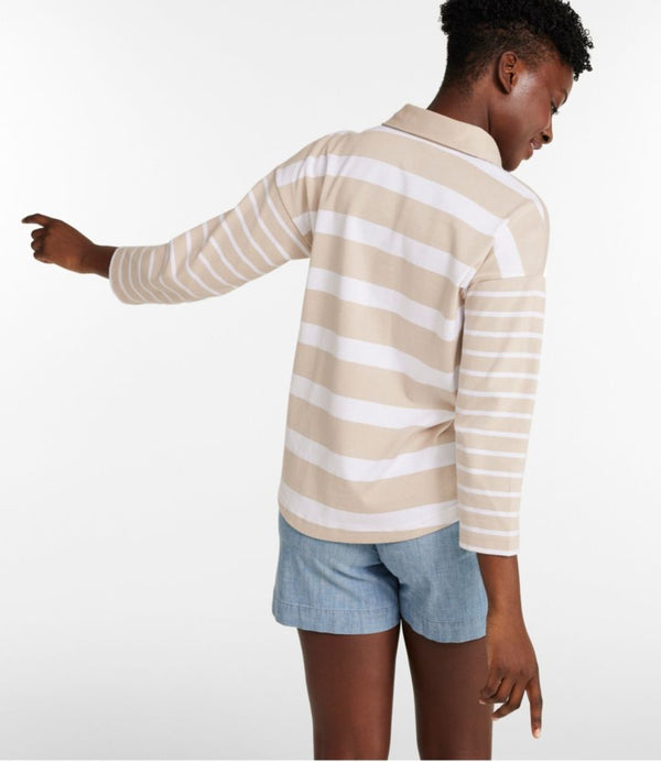 Women's Heritage Mariner Top, Splitneck Polo Three-Quarter-Sleeve, Block Stripe
