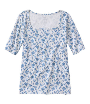 Women's Pima Cotton Tee, Soft Squareneck Elbow-Sleeve
